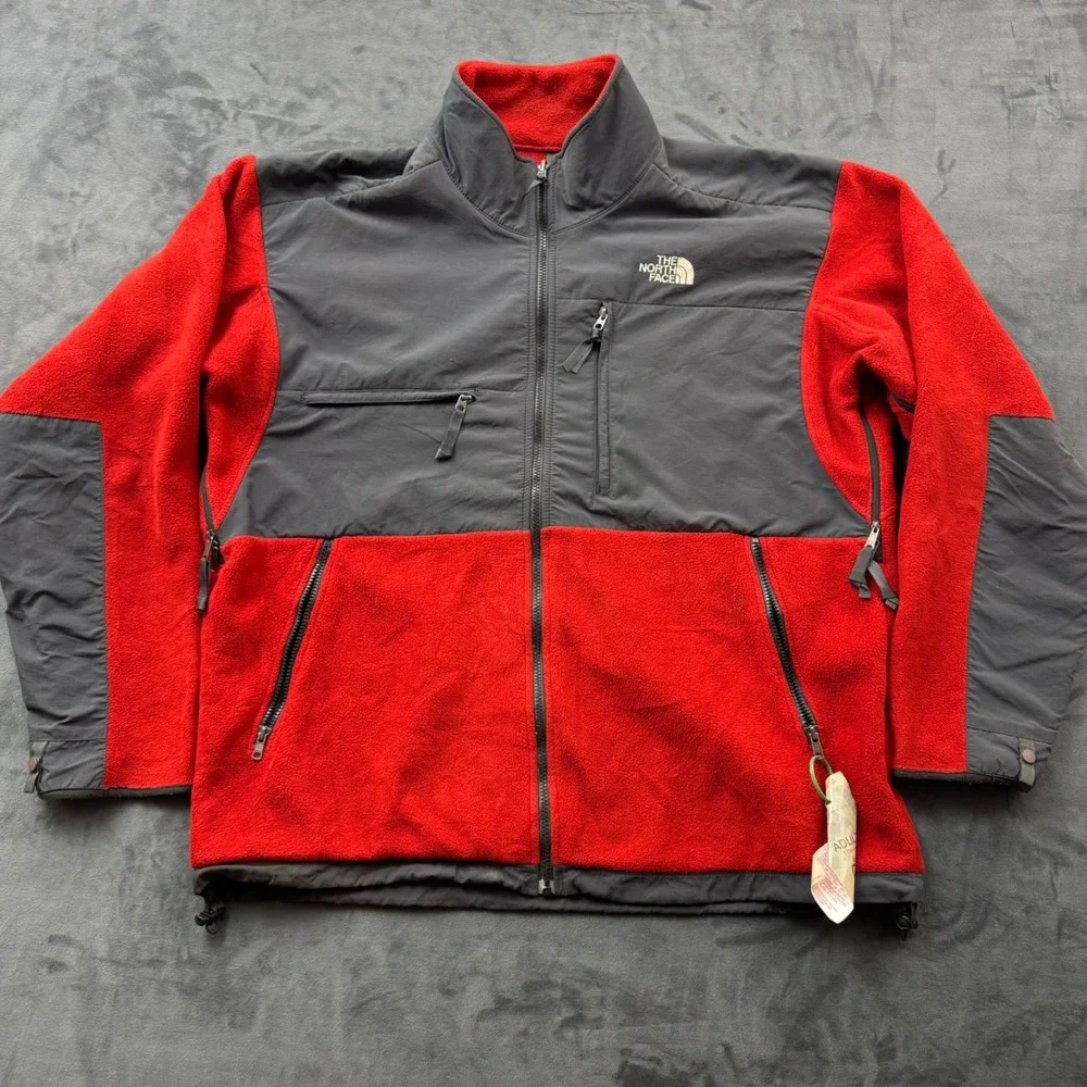 The North Face Denali Fleece Jacket Mens XL Red Grey Full Zip Colorblock Coat